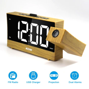 Madeira Relógio LED USB Rádio-Despertador Electrónico de Projeção Relógio Termômetro Higrômetro termômetro Digital de ambiente de Trabalho do Projeto de Relógio