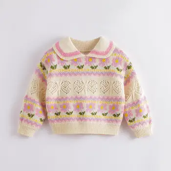 MARC&JANIE Meninas Primavera, Outono das Crianças Boneca Gola do Suéter de Crochê 221385