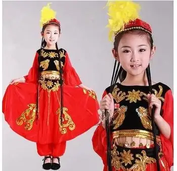 Meninas, minorias étnicas novas crianças, Uygur trajes de dança, para crianças de Xinjiang performances