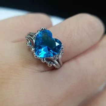 Moda azul Anel coração para as mulheres Cúbicos de Zircônia Anéis Feminino engagment anéis