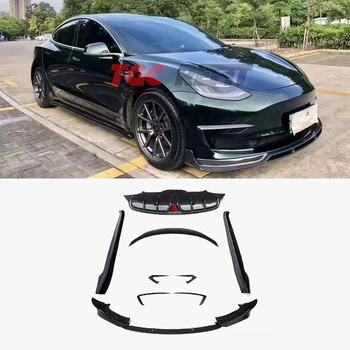 Modificado De Fibra De Carbono Frente Vento Faca Do Lado Da Saia Traseira Lábio Fechamento De Fluxo De Ampla Corpo Roda Sobrancelha Legal Para O Tesla Model 3