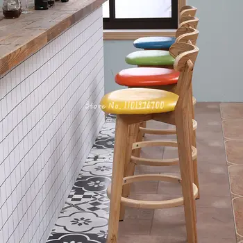 Nordic madeira maciça Moderno e minimalista encosto alto fezes Retro criativo da barra de cadeira de mesa de bar para a casa do contador de cadeira