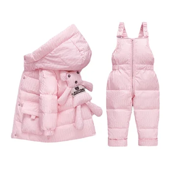 O Bebê Meninas Meninos De 2 Peças Snowsuit,Infantil Puffer Casaco De Criança Com Capuz Jaqueta Casaco De Inverno + De Esqui Jardineiras, Calças Skisuit Conjunto