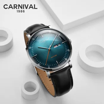 Original CARNAVAL dos homens de moda relógio marca de topo multi-função relógio automático dos homens semana de calendário impermeável relógio mecânico