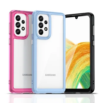 Para Samsung Galaxy A33 5G Caso de Telefone Para Samsung A33 Acrílico Transparente Shell Anti-Queda Simples TPU Macio Caso Capa Protetora