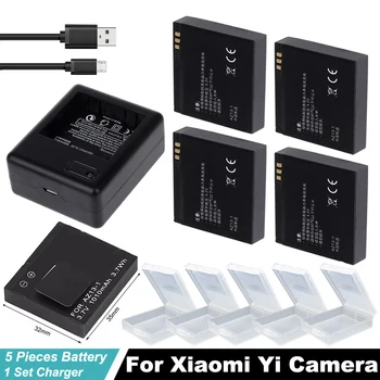 Para Xiaomi Yi bateria da Câmera 5PCS 1010mAh AZ13-1 bateria + USB 2 lados Carregador Para xiaoyi câmera, Ação xiaomi yi acessórios