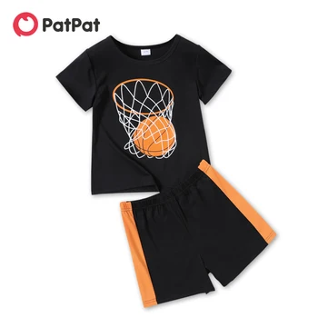 PatPat 2-peça Criança Menino de Basquete/Futebol de Impressão Curto-camiseta de manga e Elasticized Conjunto de Shorts