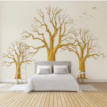 Personalizado Mural de Parede Bela Floresta de Ouro de Árvores, Pintura de Parede TV da Sala de estar Sofá do Quarto de Estilo Europeu, o Papel de Parede 3D Decoração