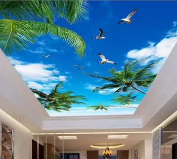 Personalizar 3D teto foto de coco blue sky 3d teto murais papel de parede não tecido 3d teto papel de parede