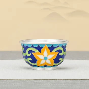 Prata 999 Xícara de Chá feito a mão Cloisonne Chinês à moda Antiga Kung Fu Prata Pura Pequena Xícara de Chá de
