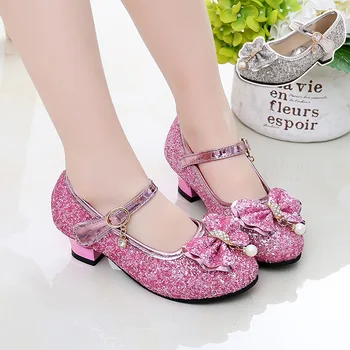 Princesa Crianças Sapatos de Couro para Meninas de Flor Casual Glitter Crianças de Salto Alto da Moda Bling Cristal de Sapatos de Crianças Único Sapatos