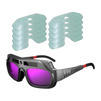 Promoção! Auto Escurecimento De Solda Óculos De Proteção Anti-Risco Grande Soldador De Óculos Para Corte Plasma Com 10 Pcs Lentes