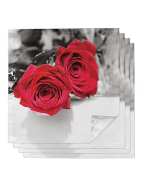 Rosa vermelha Flor 4/6/8pcs Tabela Guardanapos de Restaurante Jantar, Banquete de Casamento Decoração Guardanapos de Pano de Suprimentos da Decoração do Partido