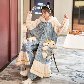 Sanrio Cinnamoroll Outono/inverno Cartoon Coral do Fleece Espessamento do Pijama M-Xxl Kawaii Anime Solta Loungewear Terno para as Meninas Presentes