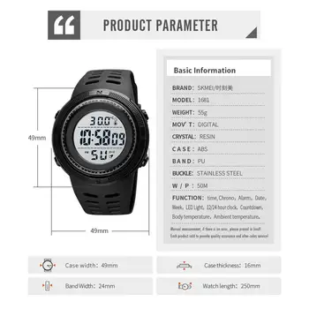 SKMEI LED de Alarme de Esportes Relógios de Homens do Corpo de Temperatura Ambiente Tracker Mens Esporte Digital, Relógios de pulso de Homem Macho Reloj Hombre
