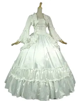 Século 19 Sólido Branco Vitoriana Bola vestido Vestido de Reconstituição Etapa Traje
