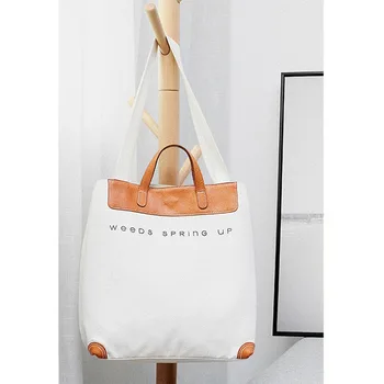 Um ombro Messenger Bag Grande capacidade de Lona, com a Primeira Camada da Árvore de Creme de Couro Diário de Metrô Shopping Bolsa