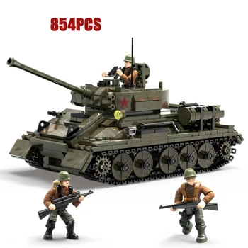 União soviética T34/85 tanque Médio batisbrick mega compilação bloco guerra mundial, o exército de ação de força figura 2 ª guerra mundial militar de veículos de tijolos de brinquedo