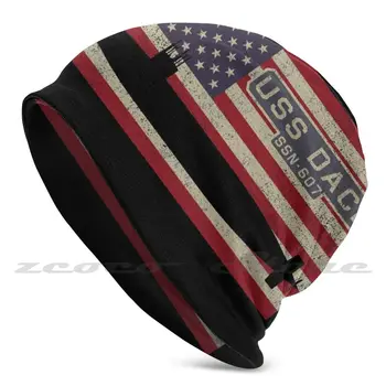 Uss Dace Ssn-607 Nuclear Vintage Bandeira Americana Presente Personalizado Padrão De Malha Chapéus Plus Size Elástico Macio Cap Uss Dace Ssn 607