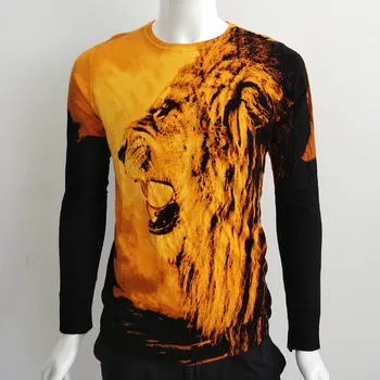 Vendas diretas da fábrica Grande leão cabeça padrão de impressão camisola de malha de Outono 2018 algodão de qualidade de moda de luxo camisola homens M-XXXL