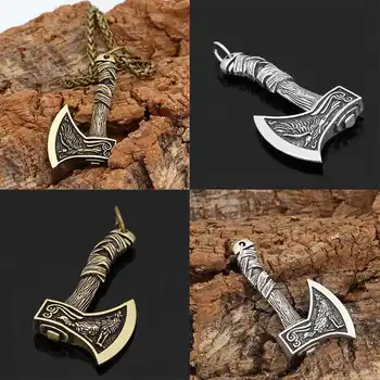 Vikings nórdicos Colar Amuleto bússola viking pingente de runas corvo duplo machado dos homens do pendente da colar