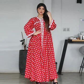 Wepbel estampa de Bolinhas Abaya Muçulmano Vestido para as Mulheres de Renda Bordada Grande Manto de Abaya Roupa Islâmica Muçulmana Dubai Étnica Vestido