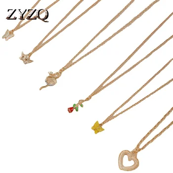 ZYZQ 2021 Moda Amor Borboleta Pingente de Colar Para Mulheres Simples Temperamento 6 Clavícula Cadeia de Colares Conjunto de Jóias de Luxo
