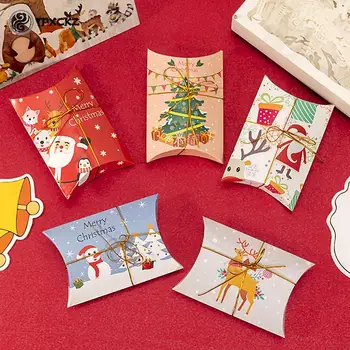 10Pcs Natal Forma de Travesseiro Doces Caixa de Feliz Natal Papel de embalagem de Presente Caixa de Packging Crianças Favores do Ano Novo Feliz Navidad 2023