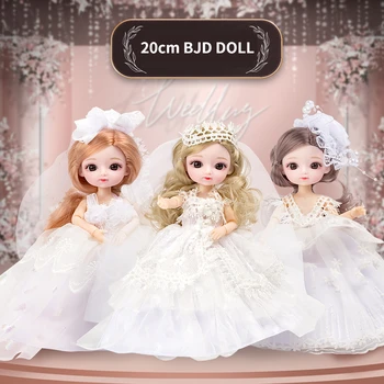 20CM 13 Articulações Móveis BJD Boneca de 8 Polegadas Princesa Maquiagem de Vestir Bonito Castanho globo Ocular Bonecas com a Moda do Vestido de Casamento de Meninas de Brinquedo