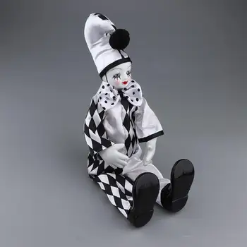Boneca com Traje de Palhaço Enfeite de Decoração de Casa de bonecas - preto +Branco, 36cm