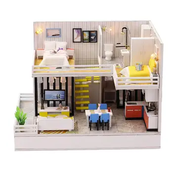 Escala 1/24 Casa de bonecas em Miniatura diy Kit Com Mobiliário Branco