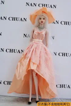 Laranja vestido de renda + chapéu / feito a mão 30cm boneca de vestuário de roupa conjunto de vestido Para 1/6 Xinyi FR ST roupa da Boneca Barbie Natal