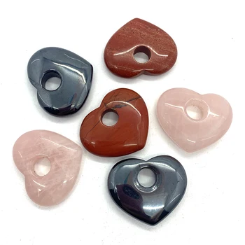 Natural de Pedra cor-de-Rosa de cristais de Hematita Forma de Coração de Amor Colar Pingente 30X35mm Jóias DIY Fazer Colar Pulseira Acessórios
