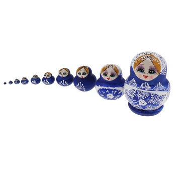 O Azul Clássico Russas Boneca Babushka Matryoshka Empilhamento De Bonecas Conjunto De 10 Peças De Natal Festival De Presente De Natal Decorações