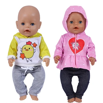 Roupas de boneca 43cm de Esportes Terno Hoodies Calças da Moda dos desenhos animados Garota com Roupas Roupas para o Bebê Nascido a 17-18inch Boneca Acessórios